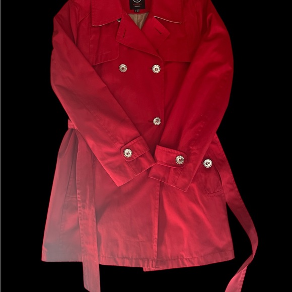 Halifax Red Trench Coat Double-Breasted Wide Collar - Picture 4 of 5